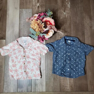 Carters Size 2T Toddler Boy Button Down Shirt Bundle 100% Cotton EUC 2 PC